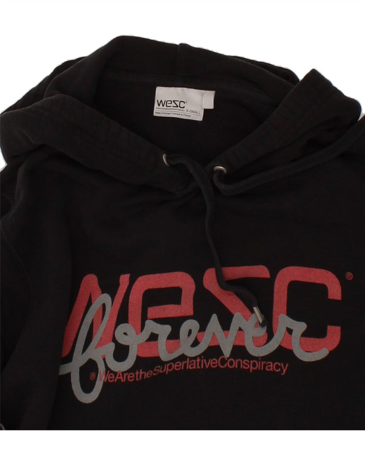 WESC Mens Graphic Hoodie Jumper XS Black Cotton Vintage Wesc and Second-Hand Wesc from Messina Hembry 
