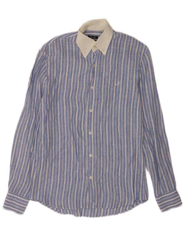 Camicia slim fit da uomo Fred Perry piccola in lino a righe blu