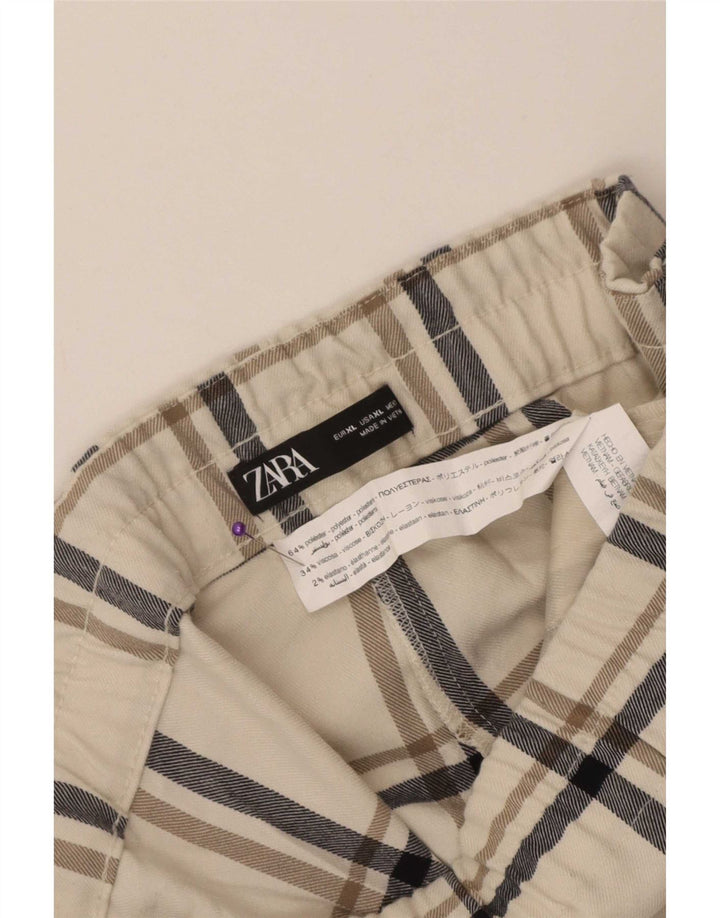 Zara Womens Cropped Trousers XL W32 L24 Hvid ternet polyester