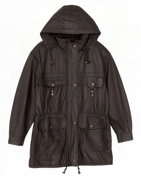 Jones New York Womens Hooded Oversized Leather Coat UK 10 Small Black
