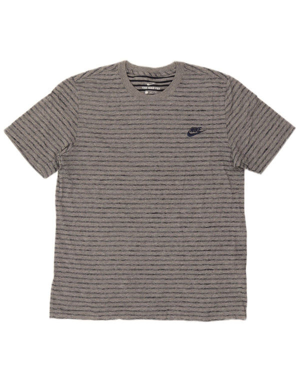 Nike Mens T-Shirt Top Medium Grey Striped Cotton