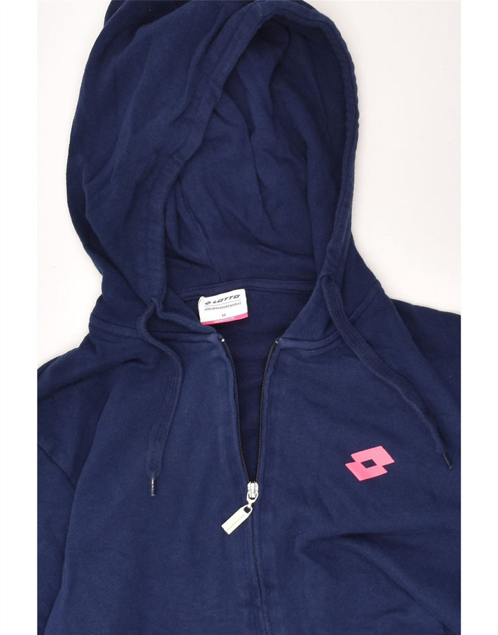 LOTTO Womens Zip Hoodie Sweater UK 14 Medium Navy Blue Cotton | Vintage Lotto | Thrift | Second-Hand Lotto | Used Clothing | Messina Hembry 