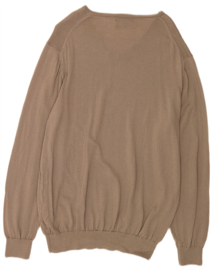 Marks & Spencer Mens Autograph V-Neck Jumper Sweater XL Beige Wool