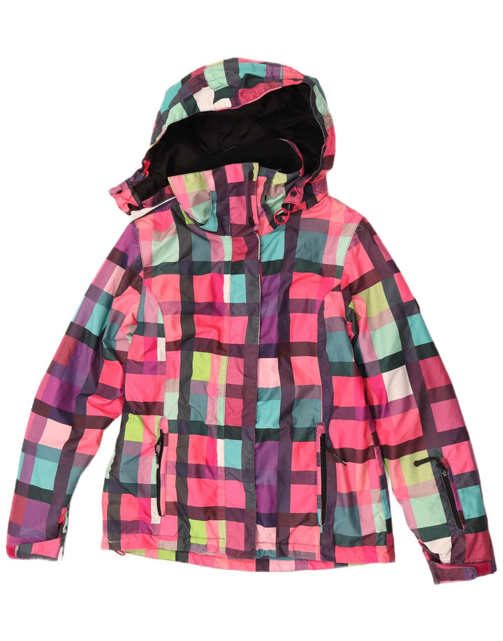 Maui and Sons Womens Hooded Rain Jacket UK 14 Medium Multicoloured Check
