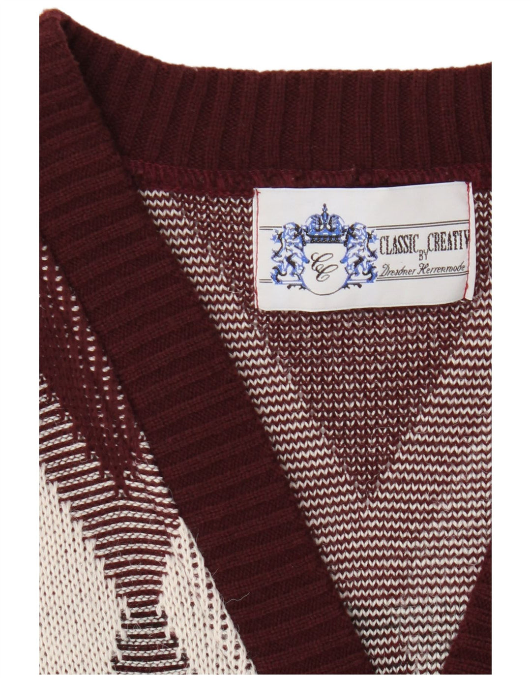 Vintage Mens Cardigan Sweater Large Burgundy Argyle/Diamond