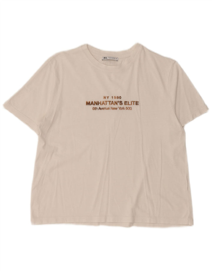 Zara Womens Graphic T-Shirt Top UK 12 Medium White