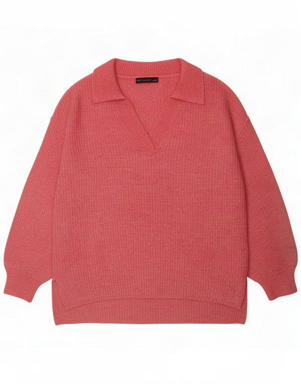 Marks & Spencer Maglione oversize da donna con collo a polo oversize UK 16 Large Rosa