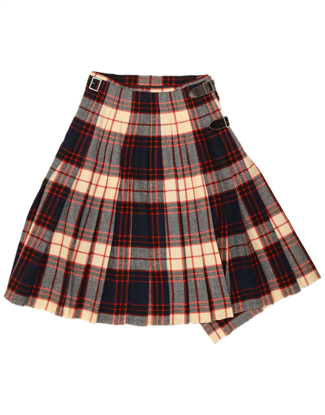Vintage Kvinder Kilted Wrap Nederdel W26 Small Navy Blue Plaid
