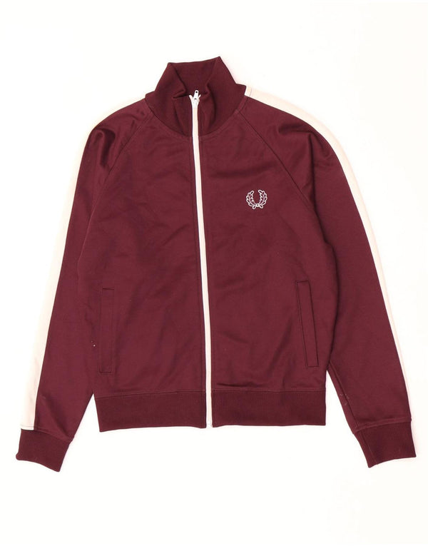 Fred Perry Boys Tracksuit Top Jacket 9-10 Years Medium Maroon Colourblock