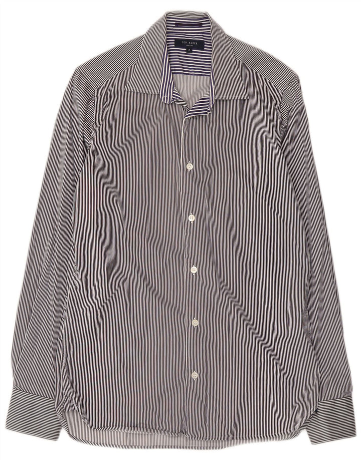 Ted Baker Mens Shirt Size 2 Small Navy Blue Striped Cotton