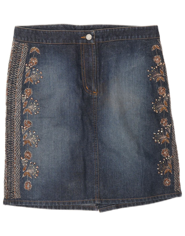 Warehouse Γυναικεία Τζιν Φούστα UK 12 Medium W30 Blue Floral Βαμβακερή