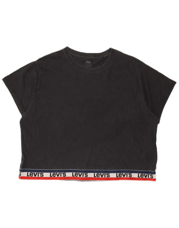 Levi's Damen Crop Oversize Graphic T-Shirt Top UK 16 Large Schwarze Baumwolle
