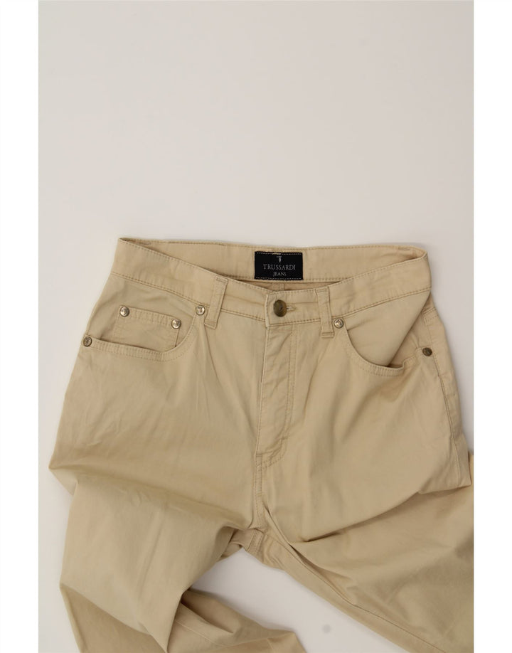 TRUSSARDI Womens Bootcut Casual Trousers W24 L26 Beige Cotton Vintage Trussardi and Second-Hand Trussardi from Messina Hembry 