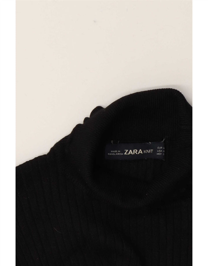 Zara Damen Rollkragen-Blusenoberteil UK 12 Medium Schwarz