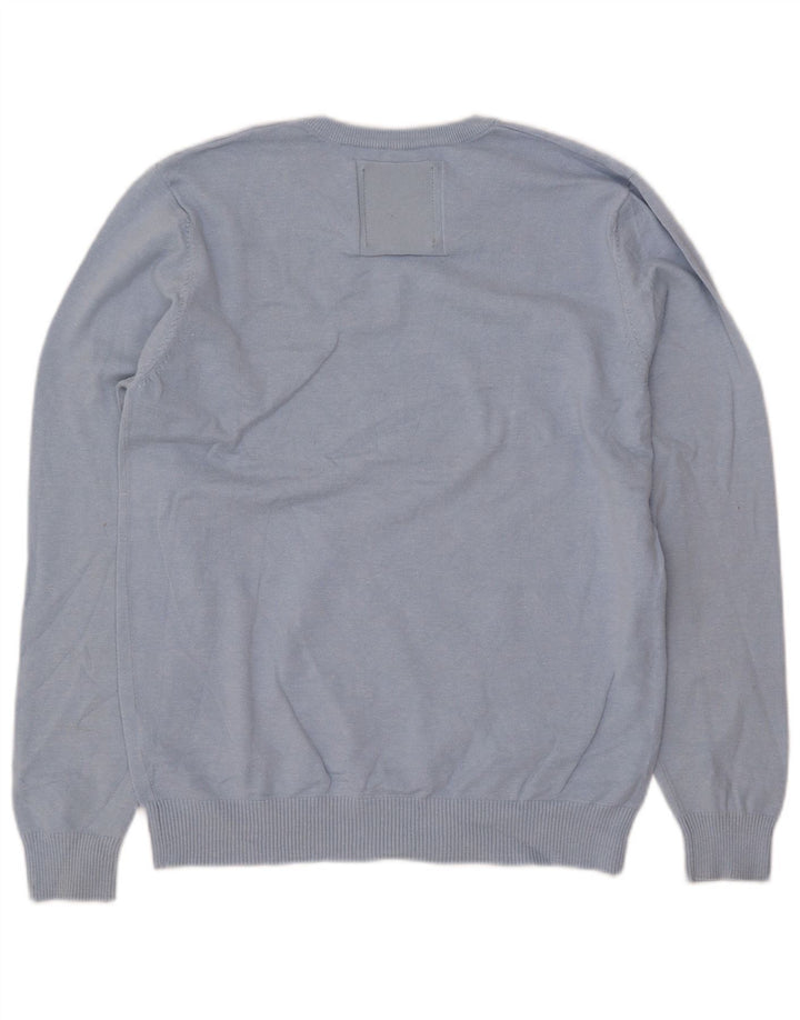 JACK & JONES Mens V-Neck Jumper Sweater Large Blue Acrylic