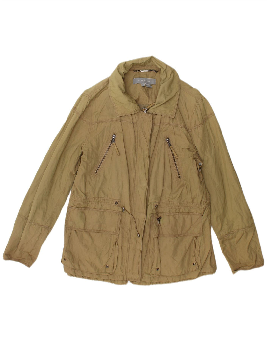 Zara Womens Utility Jacket UK 16 Large Khaki Cotton