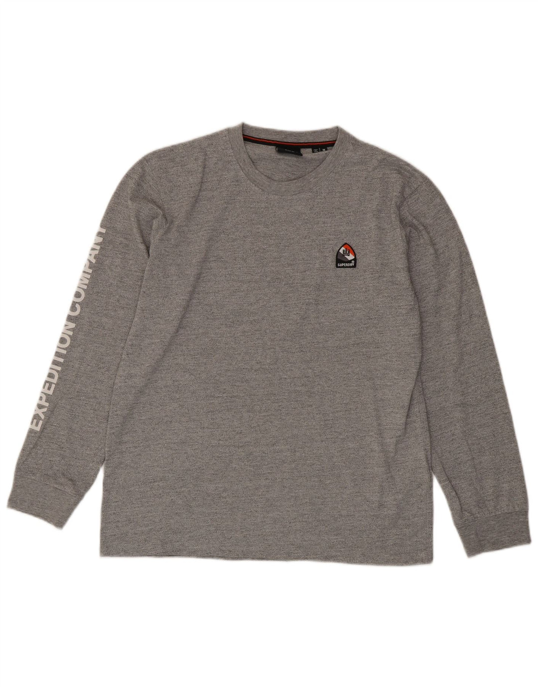 SUPERDRY Mens Graphic Top Long Sleeve Medium Grey Flecked Cotton