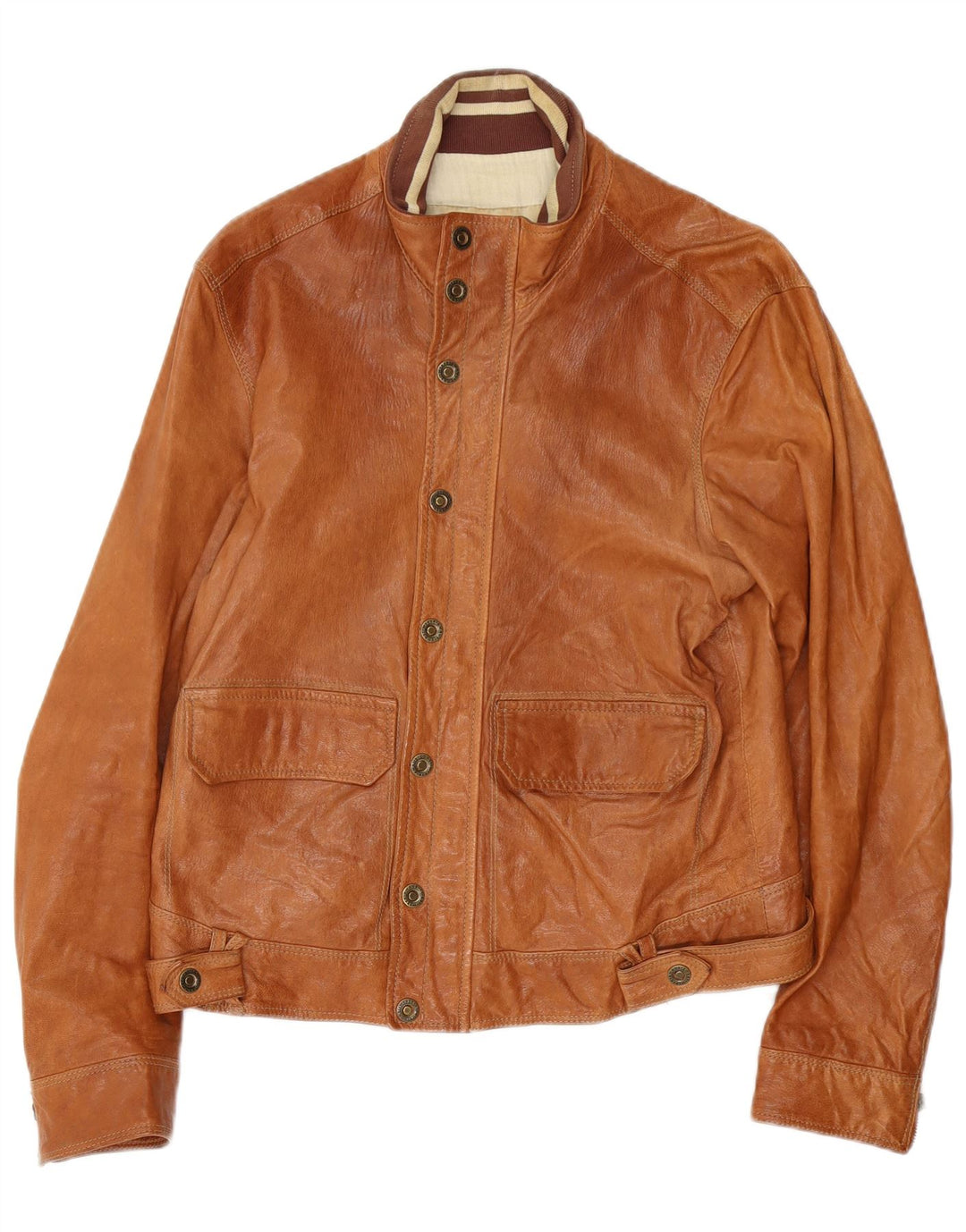 Vintage Mens Leather Bomber Jacket IT 50 Large Beige Leather