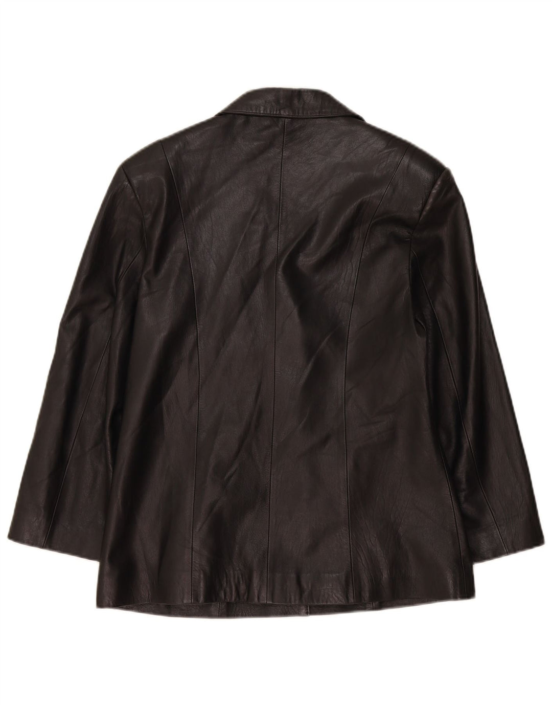 vintage Femme 5 Boutons Veste Blazer En Cuir UK 14 Grand Noir