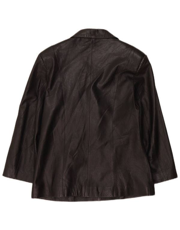 vintage Femme 5 Boutons Veste Blazer En Cuir UK 14 Grand Noir