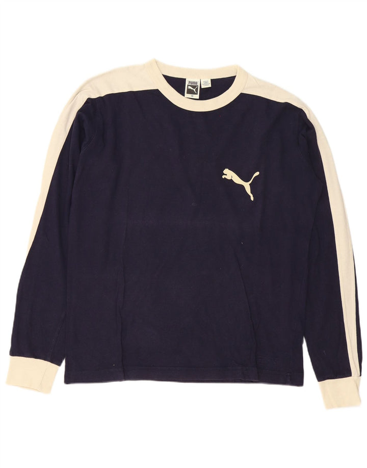Puma Herre Top Langærmet Medium Navy Blue Colourblock Bomuld