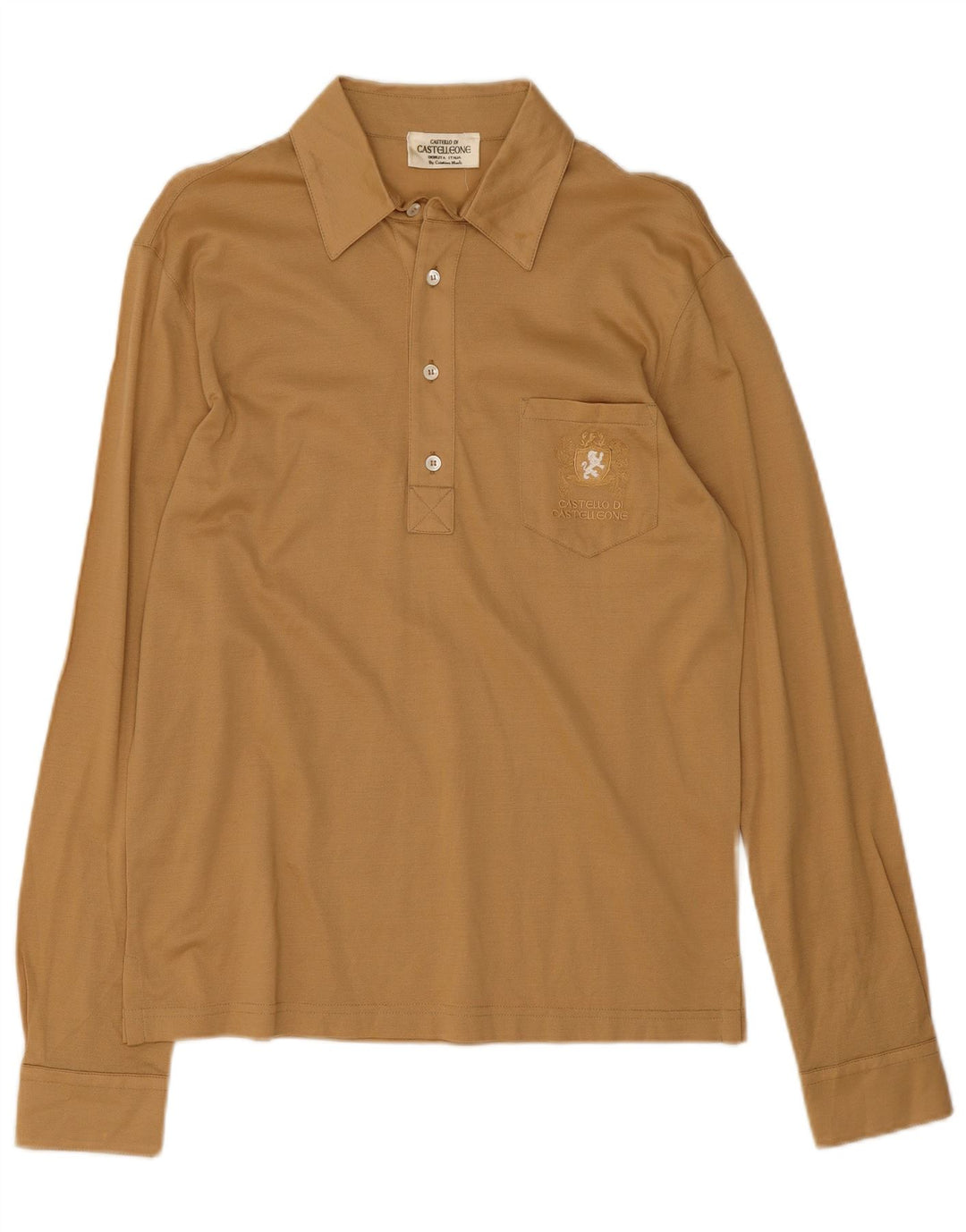 Polo vintage da uomo a maniche lunghe beige medio