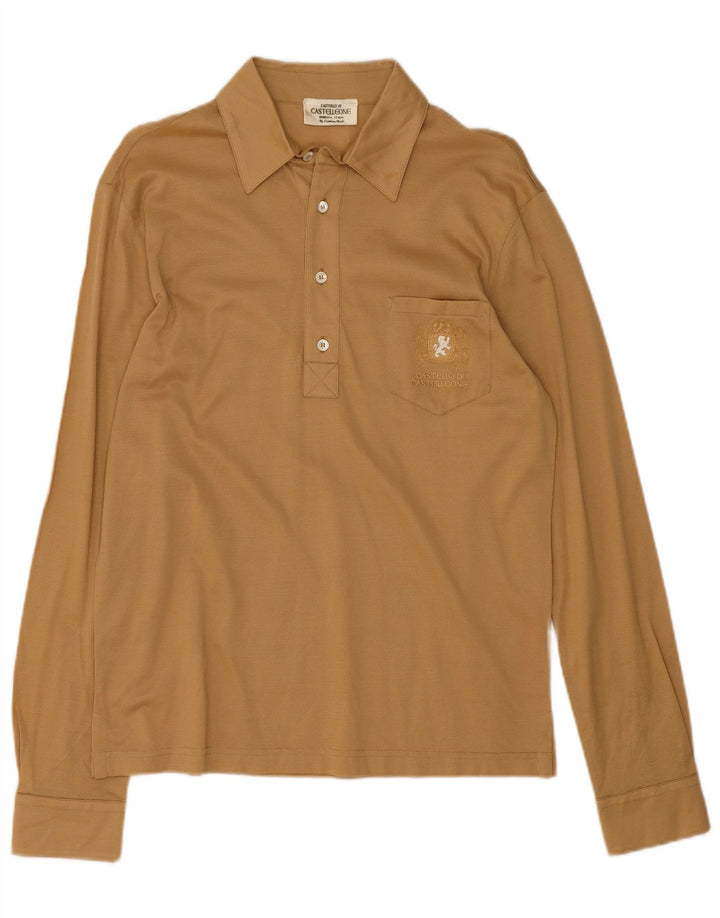Polo vintage da uomo a maniche lunghe beige medio