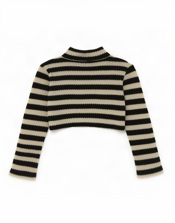 Zara Dame Crop Top Langærmet UK 10 Lille Sort Stribet