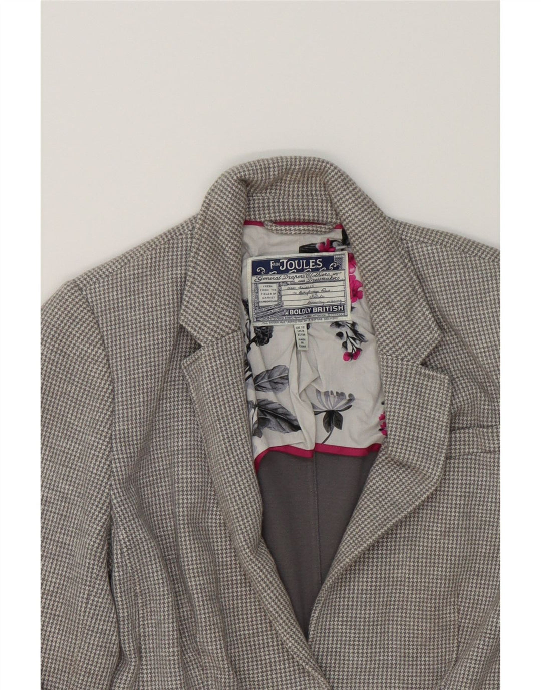JULES Womens 1 Button Blazer Jacket UK 12 Medium  Grey Houndstooth Cotton Vintage Jules and Second-Hand Jules from Messina Hembry 