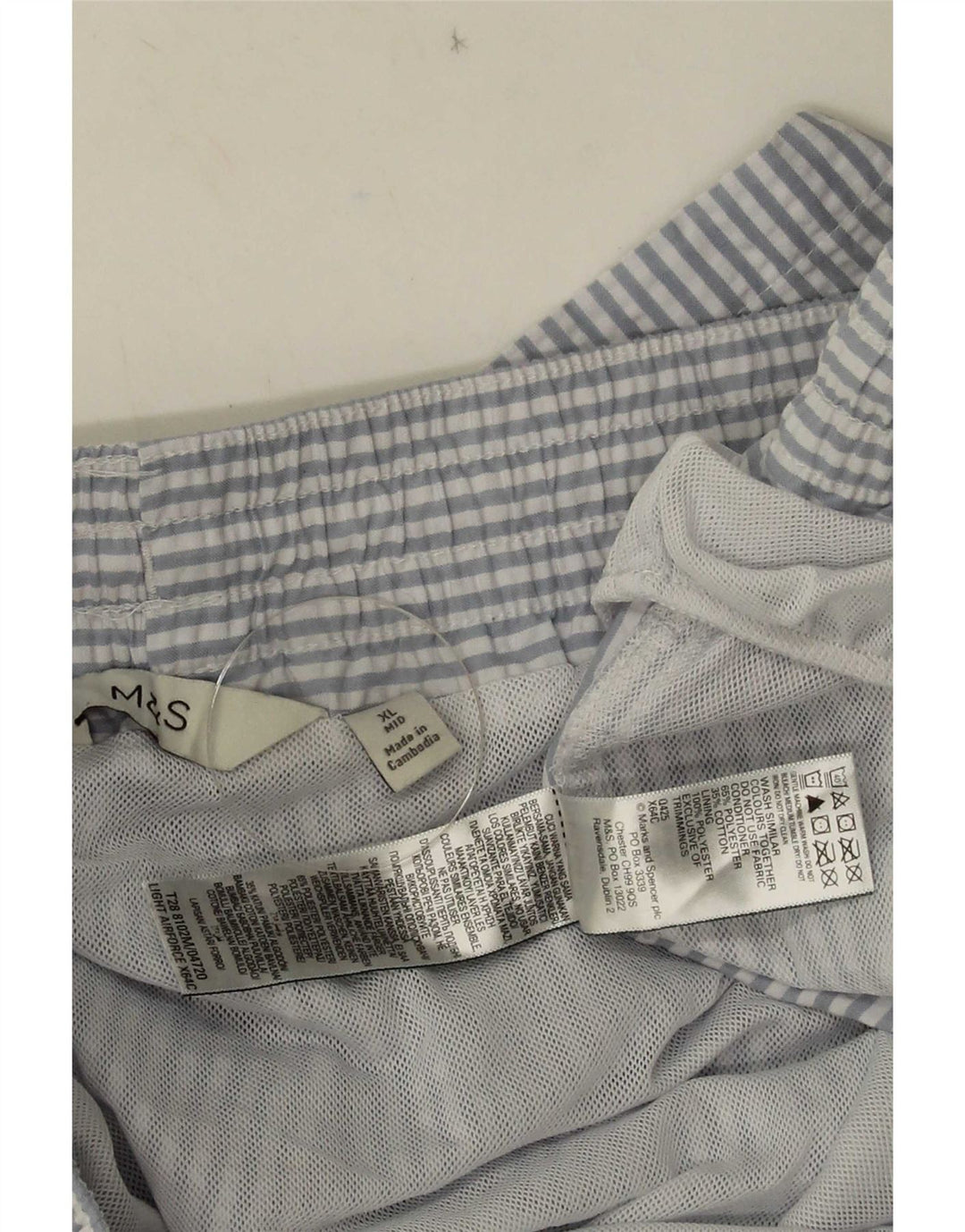 Marks & Spencer Mens Swimming Shorts XL  Blue Pinstripe Polyester