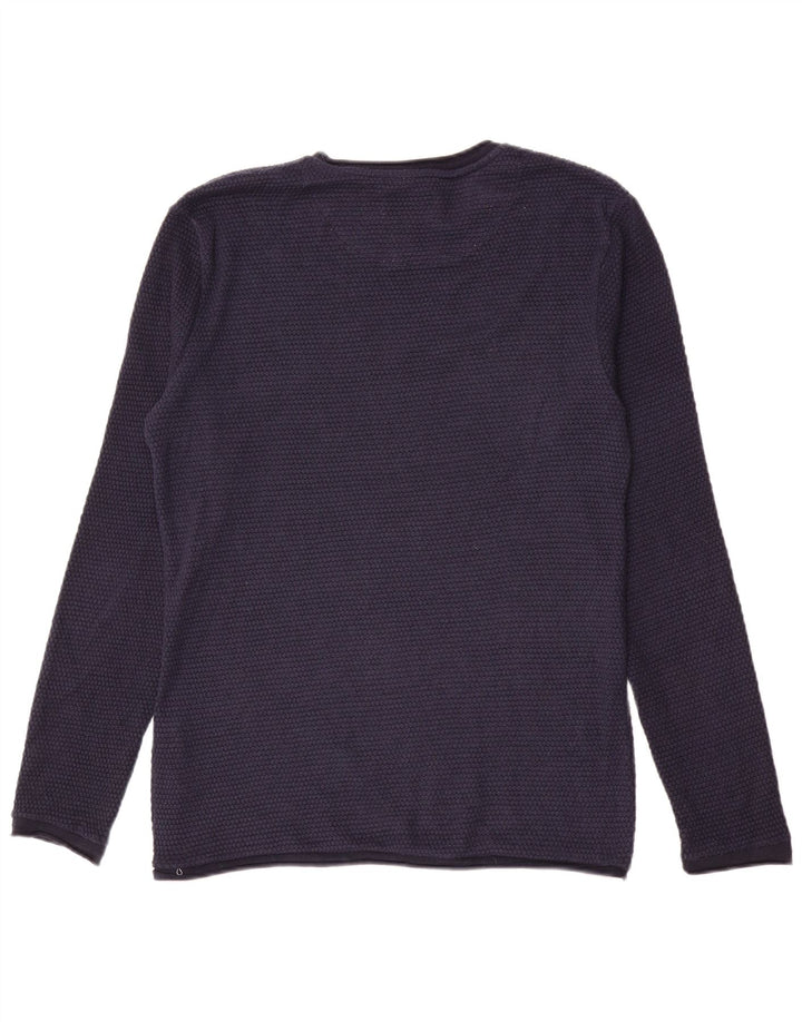 Zara Mens Crew Neck Jumper Sweater Large Navy Blue Polyester