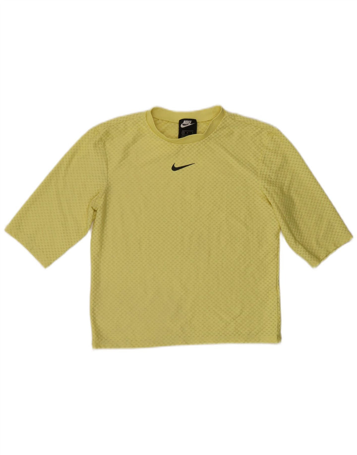 NIKE Womens T-Shirt Top UK 14 Medium Yellow Geometric