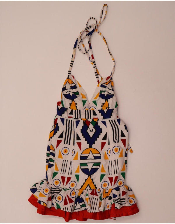 vintage Womens Halter Dress UK 8 Petit Géométrique Multicolore