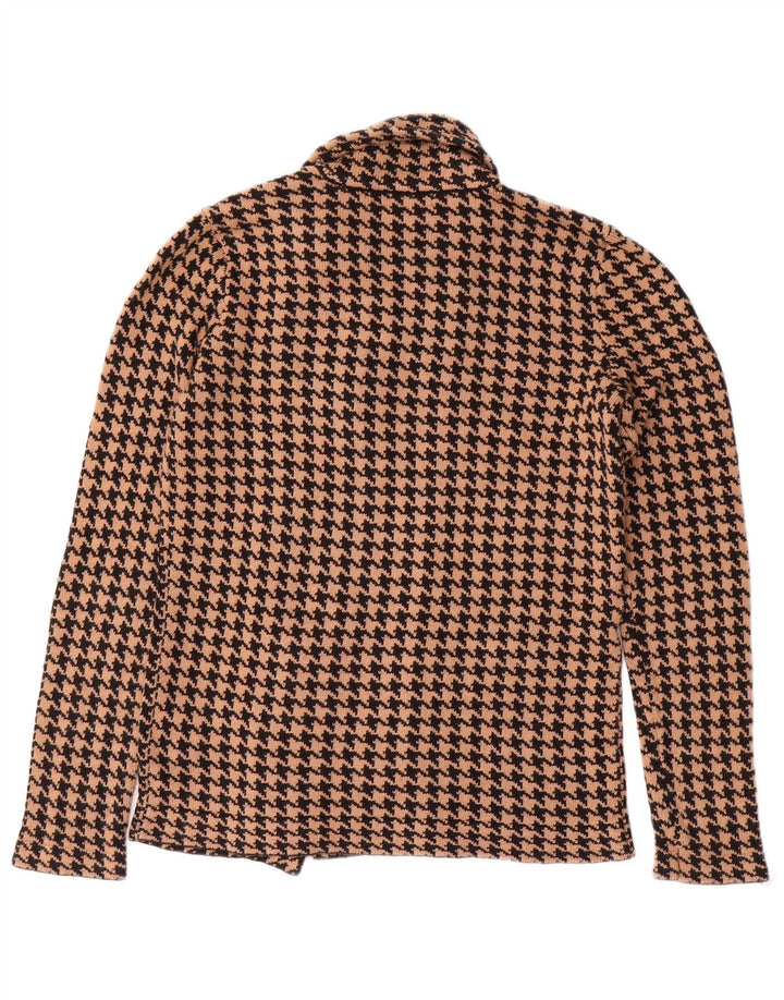 CHAPS Womens Cardigan Sweater UK 10 Small Beige Houndstooth Cotton