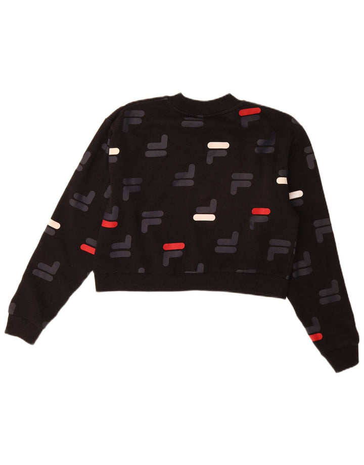 Fila Womens Oversized Graphic Crop Sweatshirt Jumper UK 10 Small Black