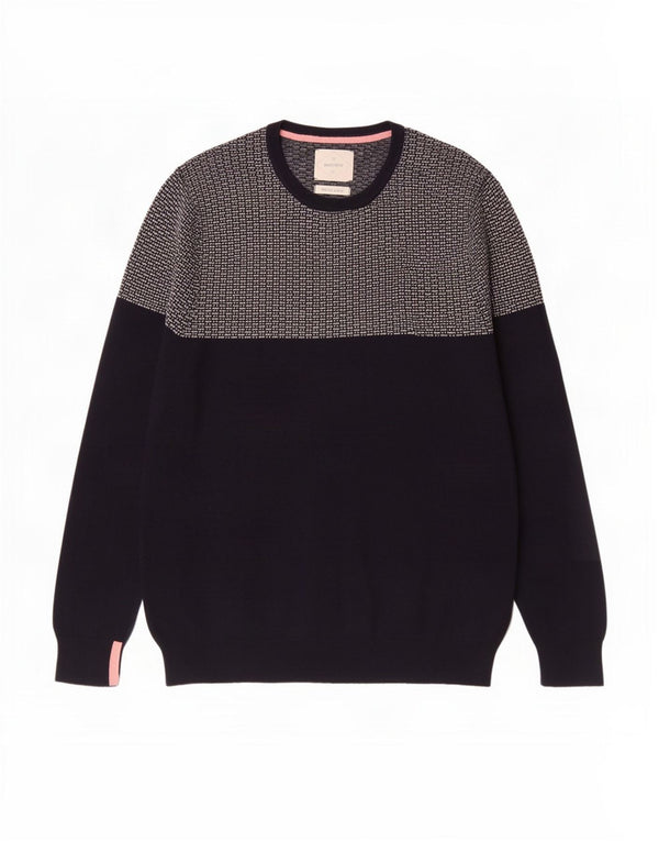 White Stuff Mens Crew Neck Jumper Sweater Large Navy Blue Colourblock