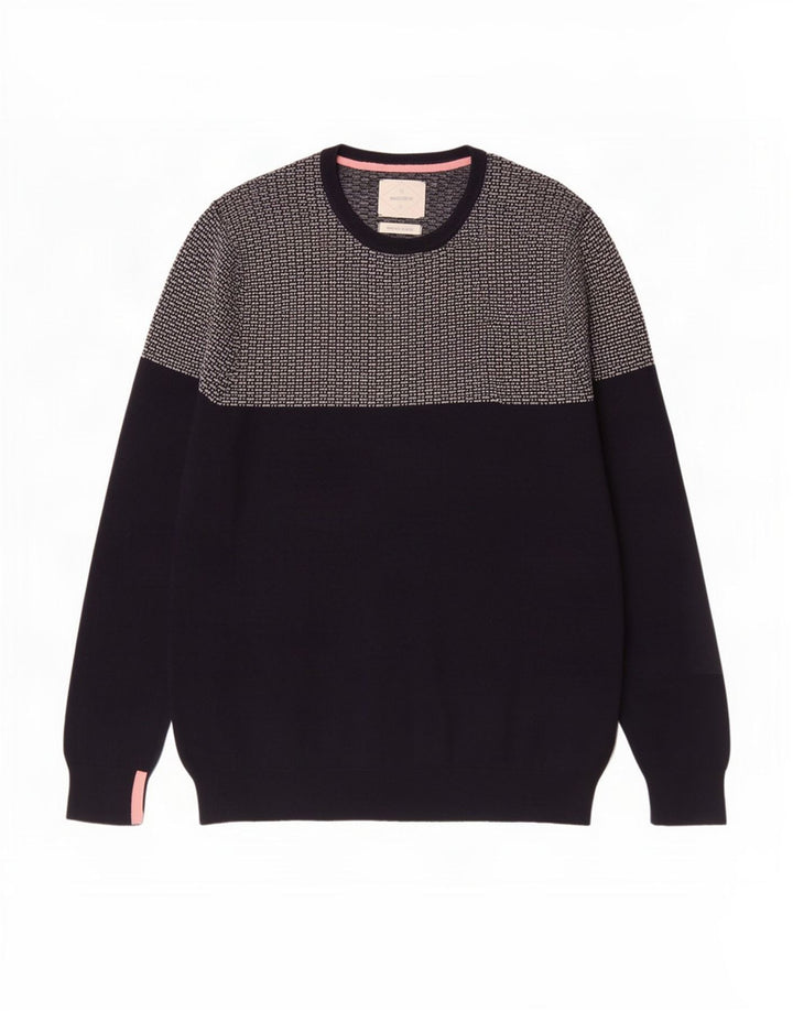 White Stuff Mens Crew Neck Jumper Sweater Large Navy Blue Colourblock