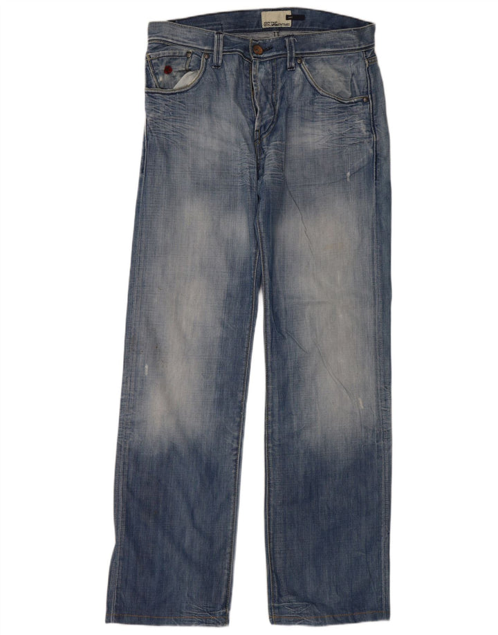 Energie Mens Distressed Straight Jeans W34 L36 Blue Cotton