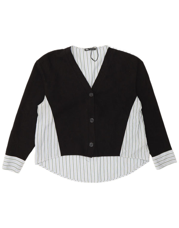 Zara Womens Shirt Blouse UK 14 Medium Black Striped Cotton
