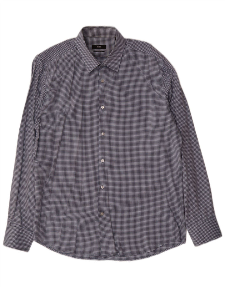 HUGO BOSS Herre Regular Fit skjorte str. 42 16 1/2 Large Blue Gingham