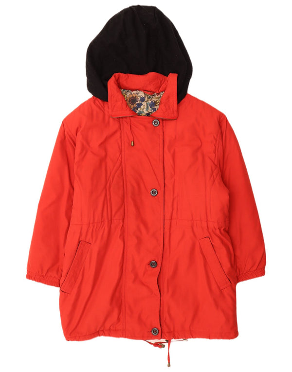 Casaco acolchoado grande com capuz feminino vintage EU 44 XL vermelho colorblock