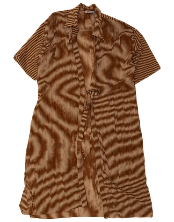 Zara Womens Oversized Robe Dress UK 10 Small Brown Pinstripe