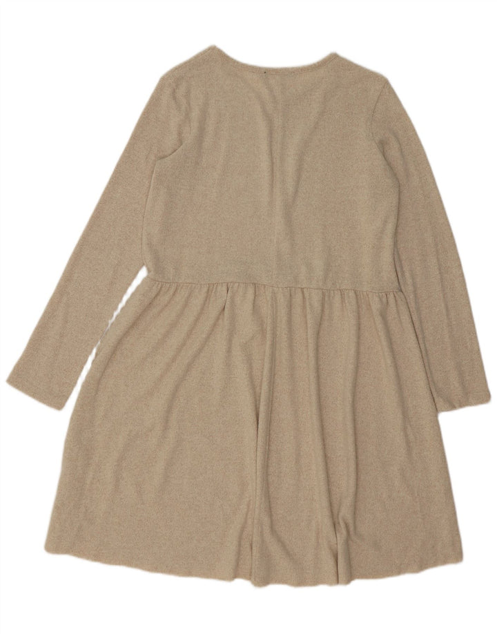 ZARA Womens Long Sleeve A-Line Dress UK 10 Small Beige Polyester