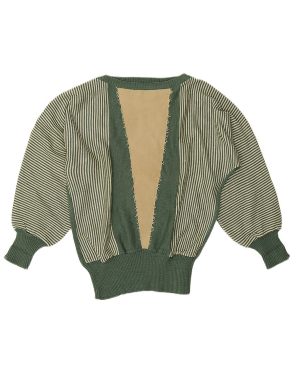 vintage Womens Boat Neck Jumper Sweater UK 16 Grand Vert Rayé
