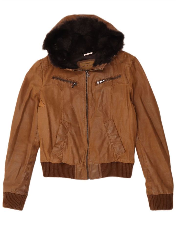Giacca In Pelle Con Cappuccio Donna Conbipel IT 42 Pelle Marrone Medio