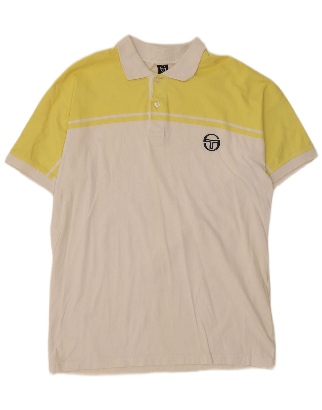 Sergio Tacchini Mens Polo Shirt Medium White Colourblock Cotton