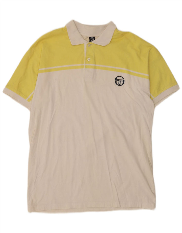 Sergio Tacchini Mens Polo Shirt Medium White Colourblock Cotton