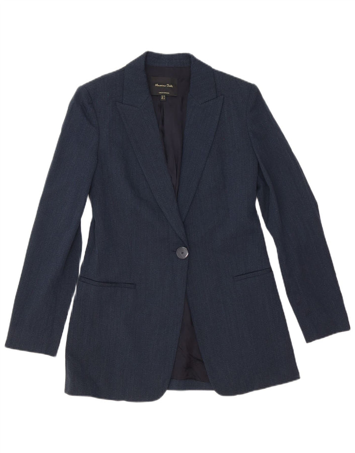 Massimo Dutti Womens 1 Button Blazer Jacket EU 36 XS Navy Blue Viscose