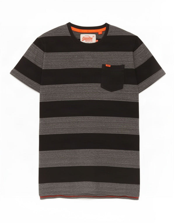 Superdry Mens T-Shirt Top Medium Grey Striped Cotton