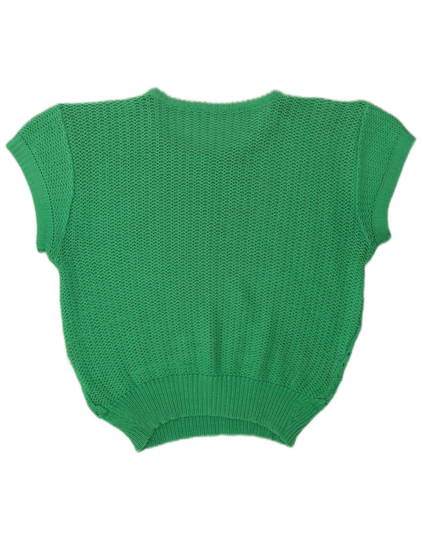 Vintage Womens Crop See Through Boat Neck Jumper Sweater UK 14 Medium Green
